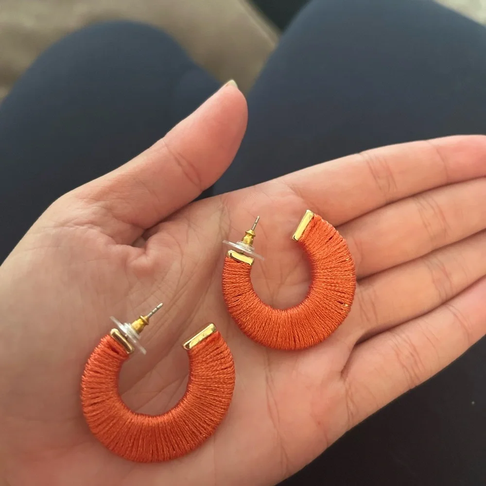 Ann Taylor Loft Fabric Wrapped Summer Hoop Earrings - Picture 1 of 2